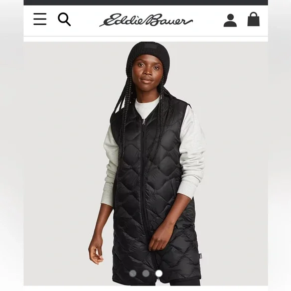 Eddie Bauer Women's Black Down 650 Vest Shaw Long - Picture 3 of 4